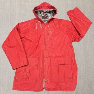 Vintage Misty Harbor Red Hooded Rain Jacket Plaid Lined Women’s Size S